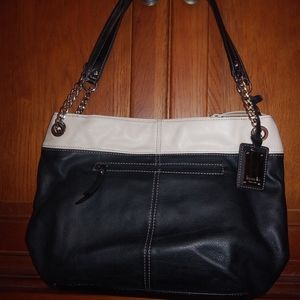 Black/ White leather Tignanello shoulder bag